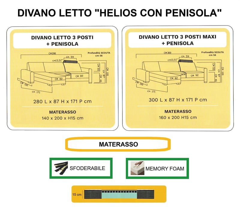 Mod. HELIOS - Divano Letto 3 Posti con Penisola by Nottiblu - Thumbnail 5